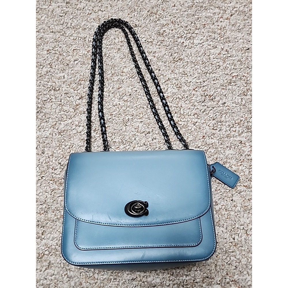 Coach Madison Shoulder Bag With Chain; Leather, Style #5211‎ Azure/pewter